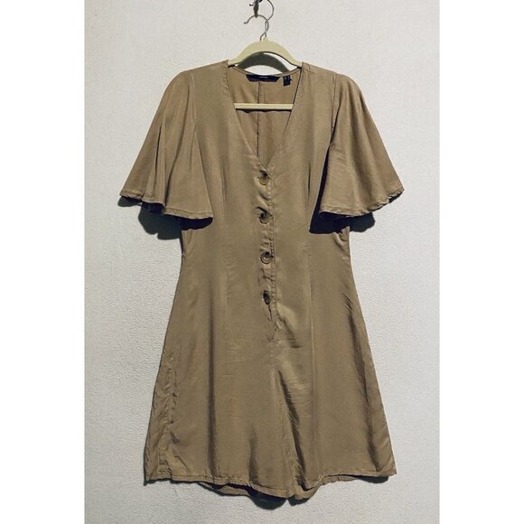 Vero Moda Romper Womens Medium Beige Flutter Sleeve Button Front V Neck Boho - Picture 2 of 7